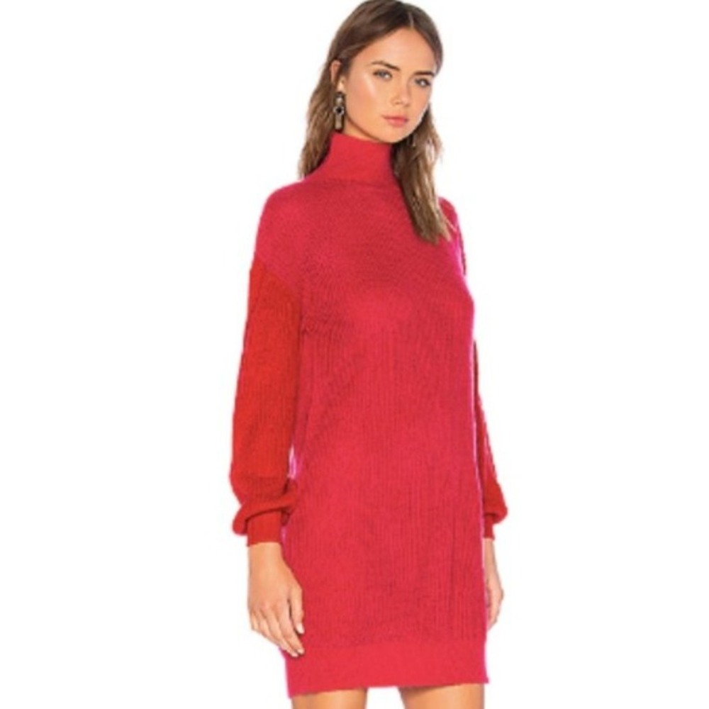 Lovers‎ + Friends Blaine Sweater Dress Pink Red Knit Mock neck Women's Large EUC